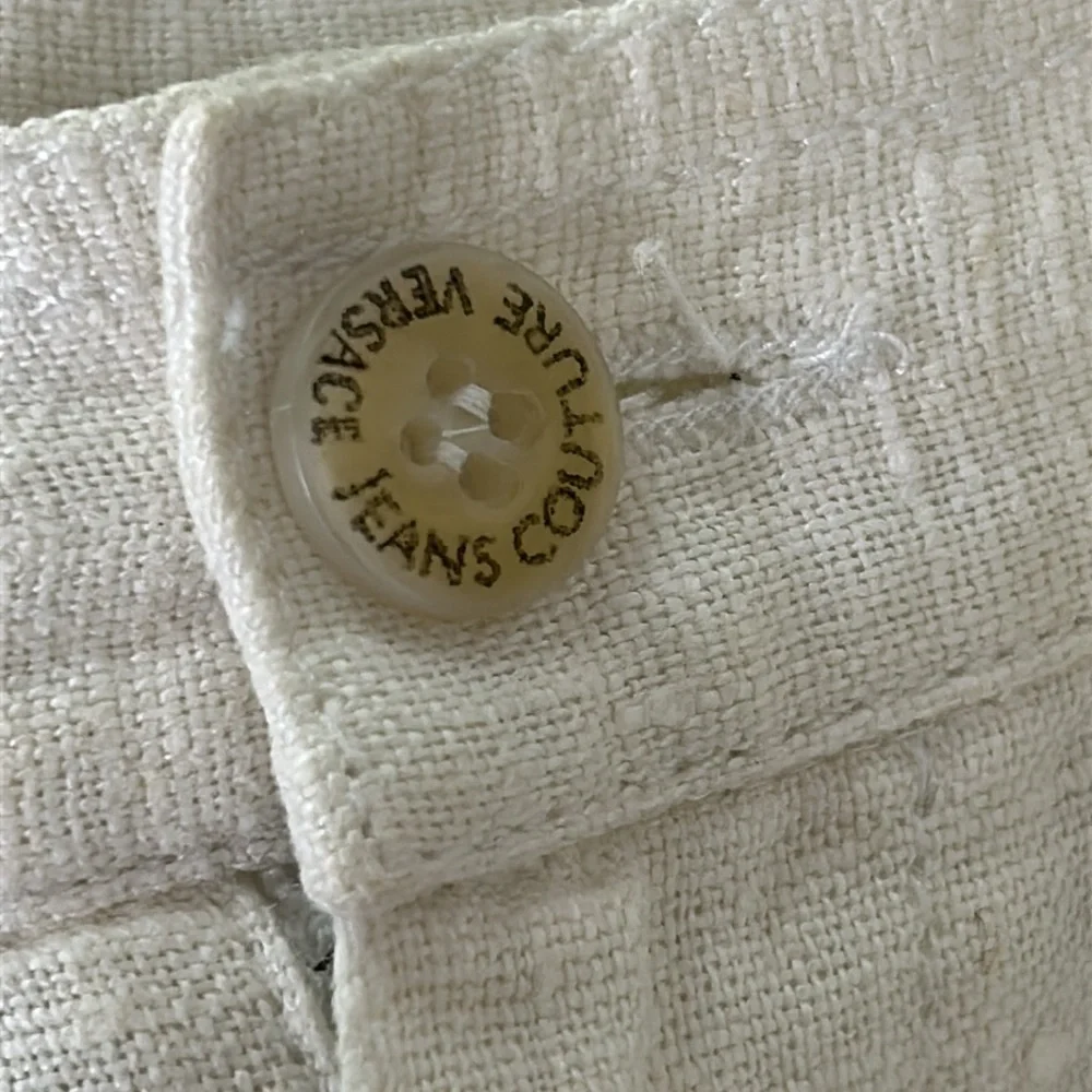 Versace Men's Size US 32 Euro 42 Made in Italy 2007 Cream Pants Linen Silk Trim